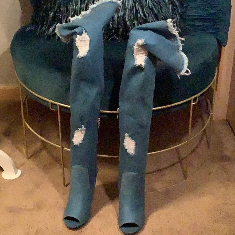 Stylish Blue Denim Over-the-Knee Boots